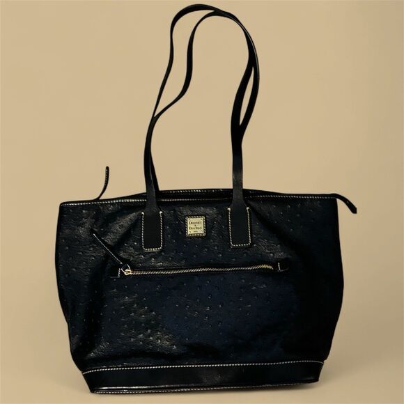 Dooney and Bourke Handbag Black Ostrich Embossed Leather - Picture 3 of 8
